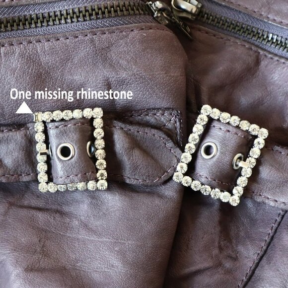 Resurrected 100% Leather Mauve Purple Gray Moto Jacket Rhinestone Trim Size L - Picture 6 of 8